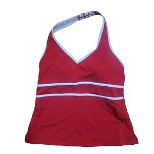 Lands End Red White Striped Halter Tankini Swim Top Built In Bra Womens 10